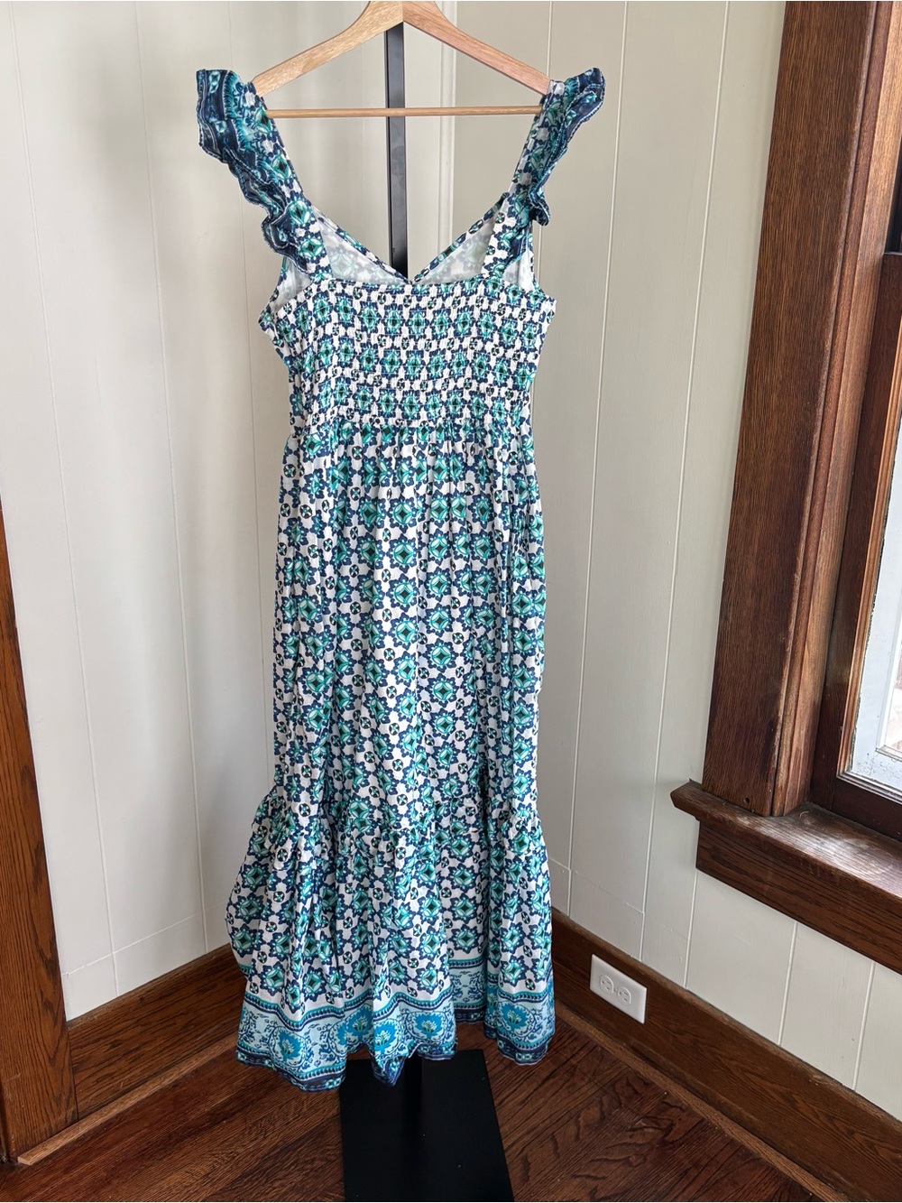 Lucky Brand Tiered Cotton Maxi Dress Blue Teal Spanish Tile Floral Women’s M NWT - Picture 10 of 10